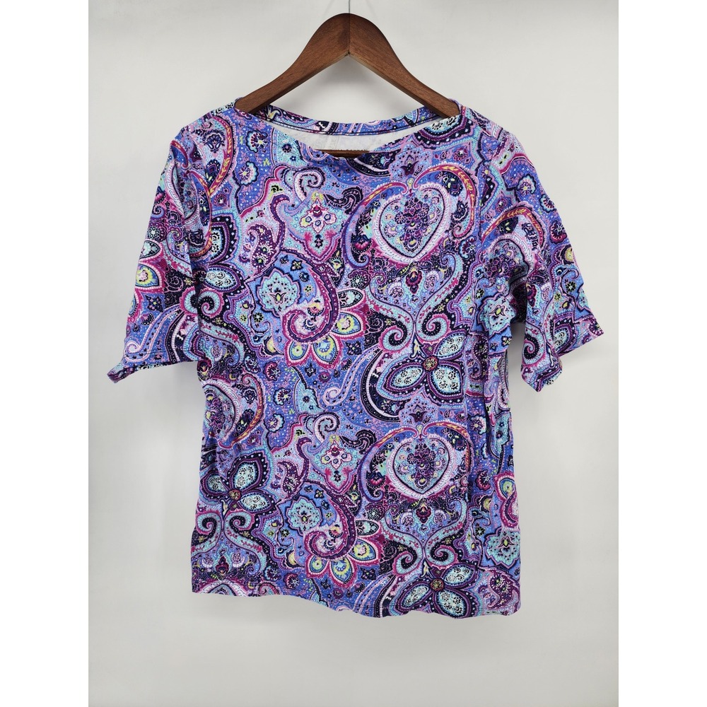 Charter‎ Club Woman 0X Pima Cotton Paisley Print Short Sleeve Tee Purple Multi